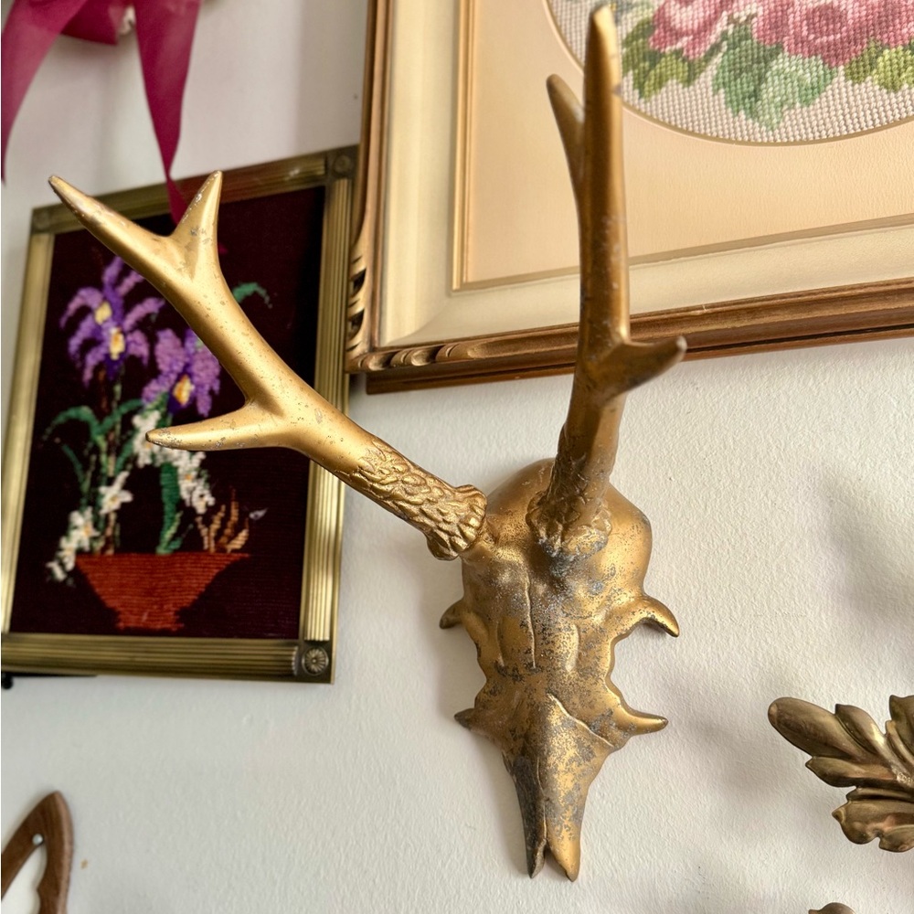 Vintage Cast Metal Gold Deer Antler Wall Mount